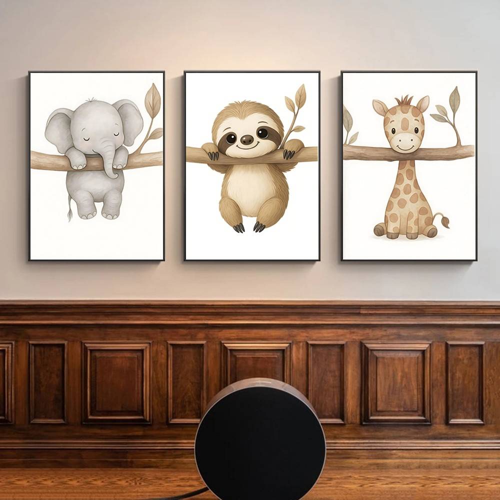 Baby Nursery Wallpaper Neutral - Arte de Pared de Animales Estilo