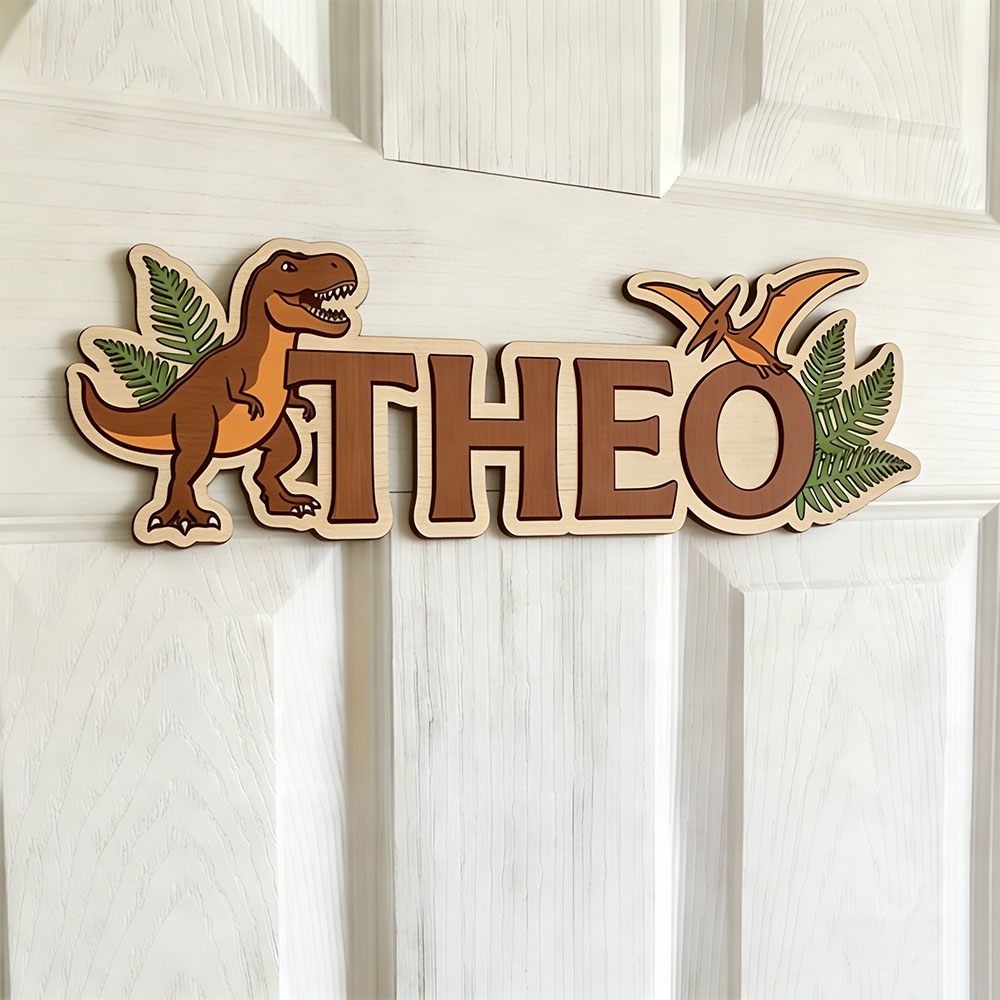 Baby Nursery Kids - Letrero con nombre de dinosaurio personalizado