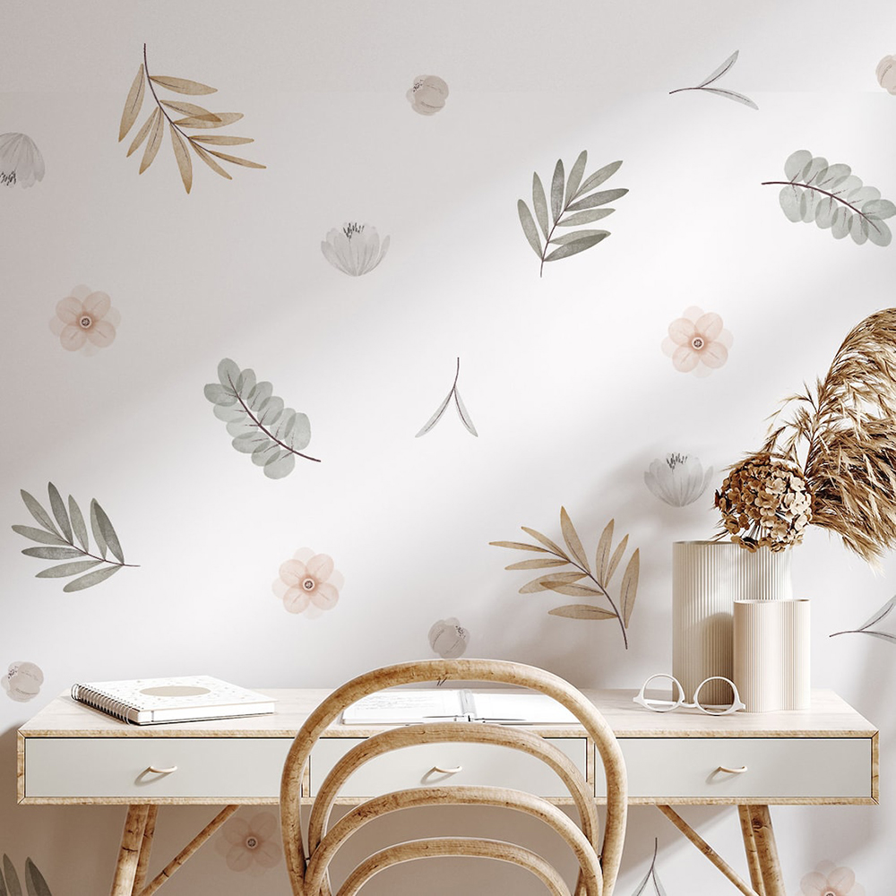 Baby Girl Nursery Quotes - Calcomanías de pared botánicas de hojas