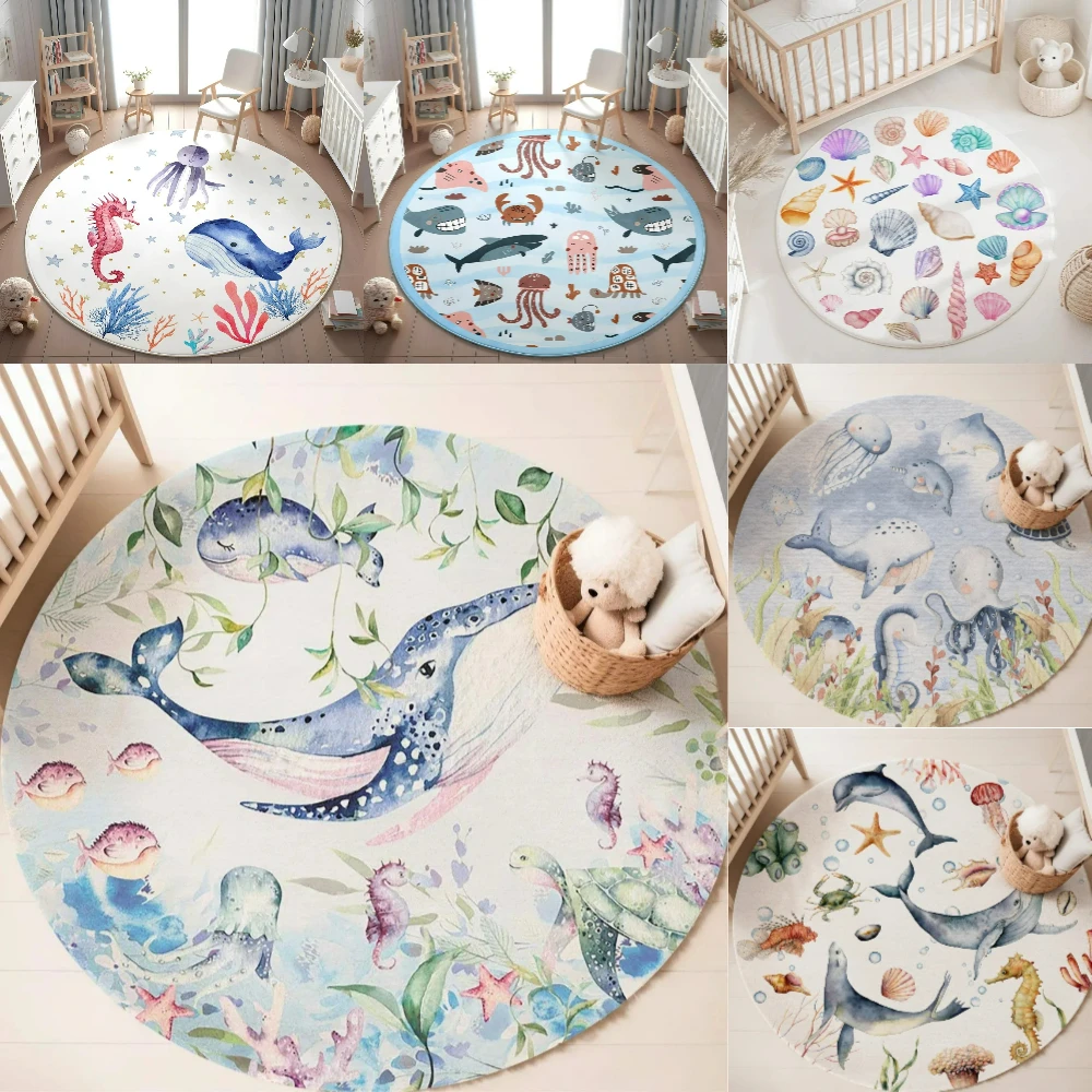 Baby Nursery Rug - Alfombra redonda con diseño de animales