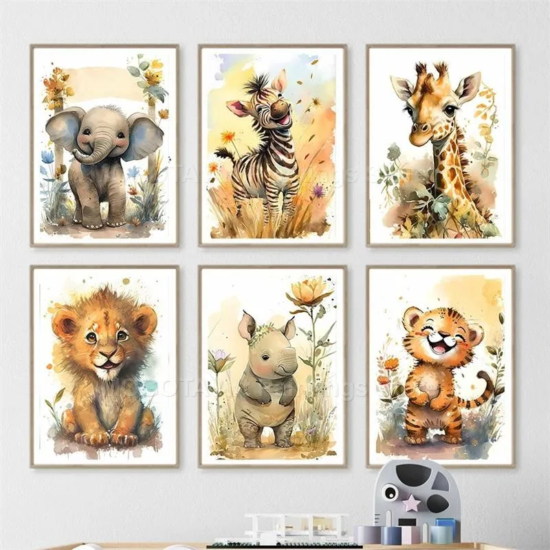 Acuarela León jirafa Tigre ele - Baby Nursery Kids reseña y precio